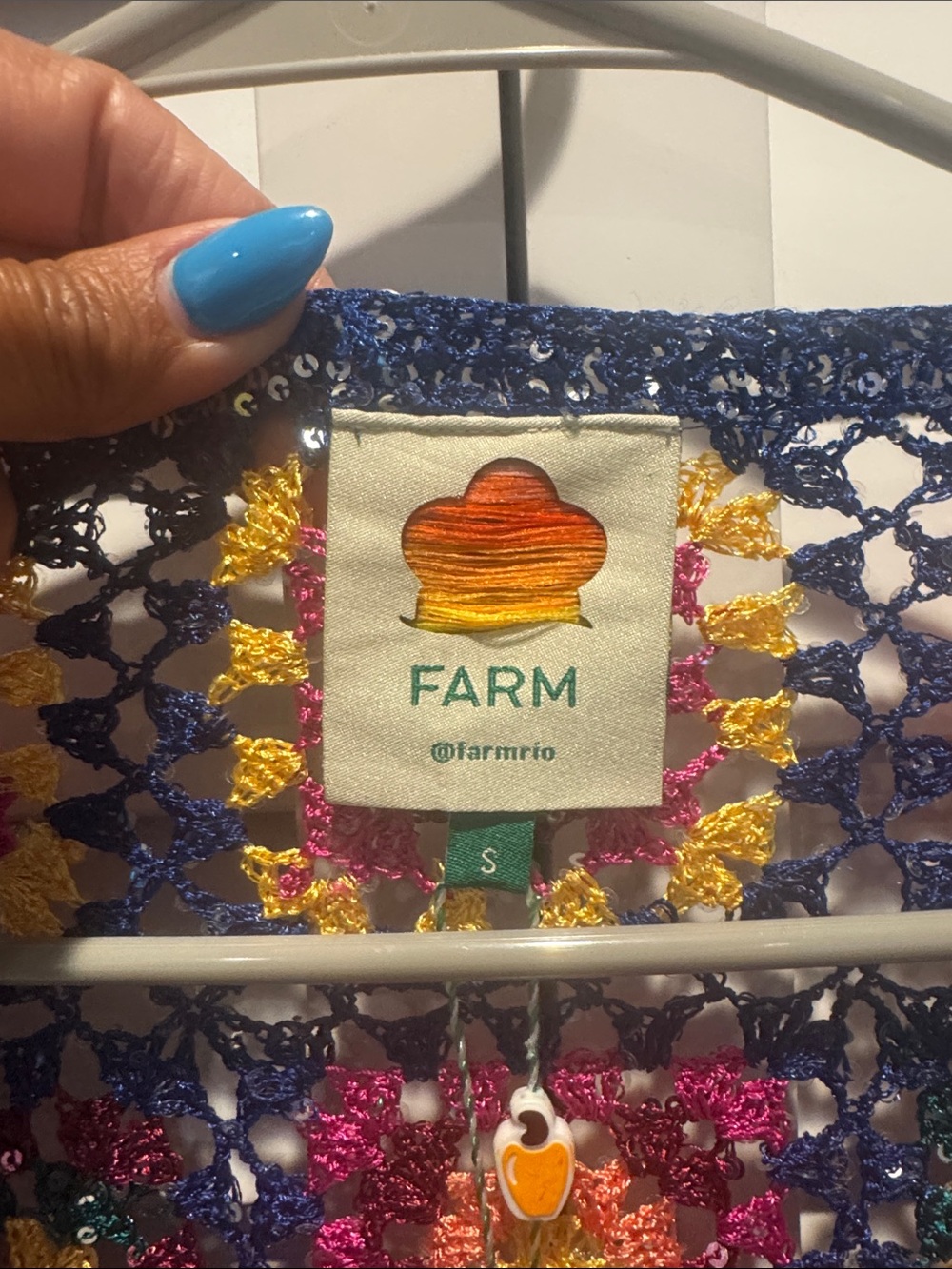 FARM Rio NWT Sequin Blue Multicolor Crochet Kimono Cardigan - Picture 3 of 10